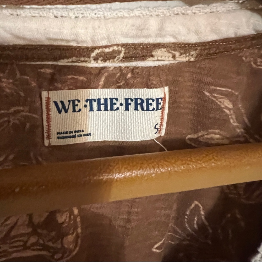 We The Free Brown and Cream Floral Short Sleeve Top S - Picture 4 of 9